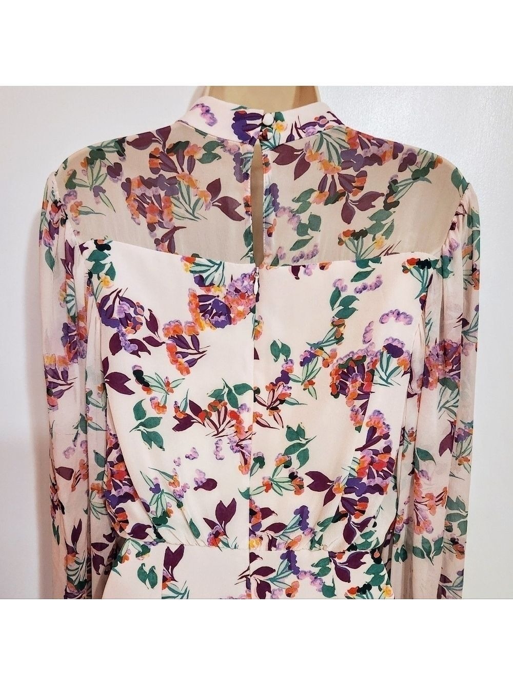 Saloni Rina Floral Silk Long Sleeve Mini Cocktail Dress - Picture 7 of 12